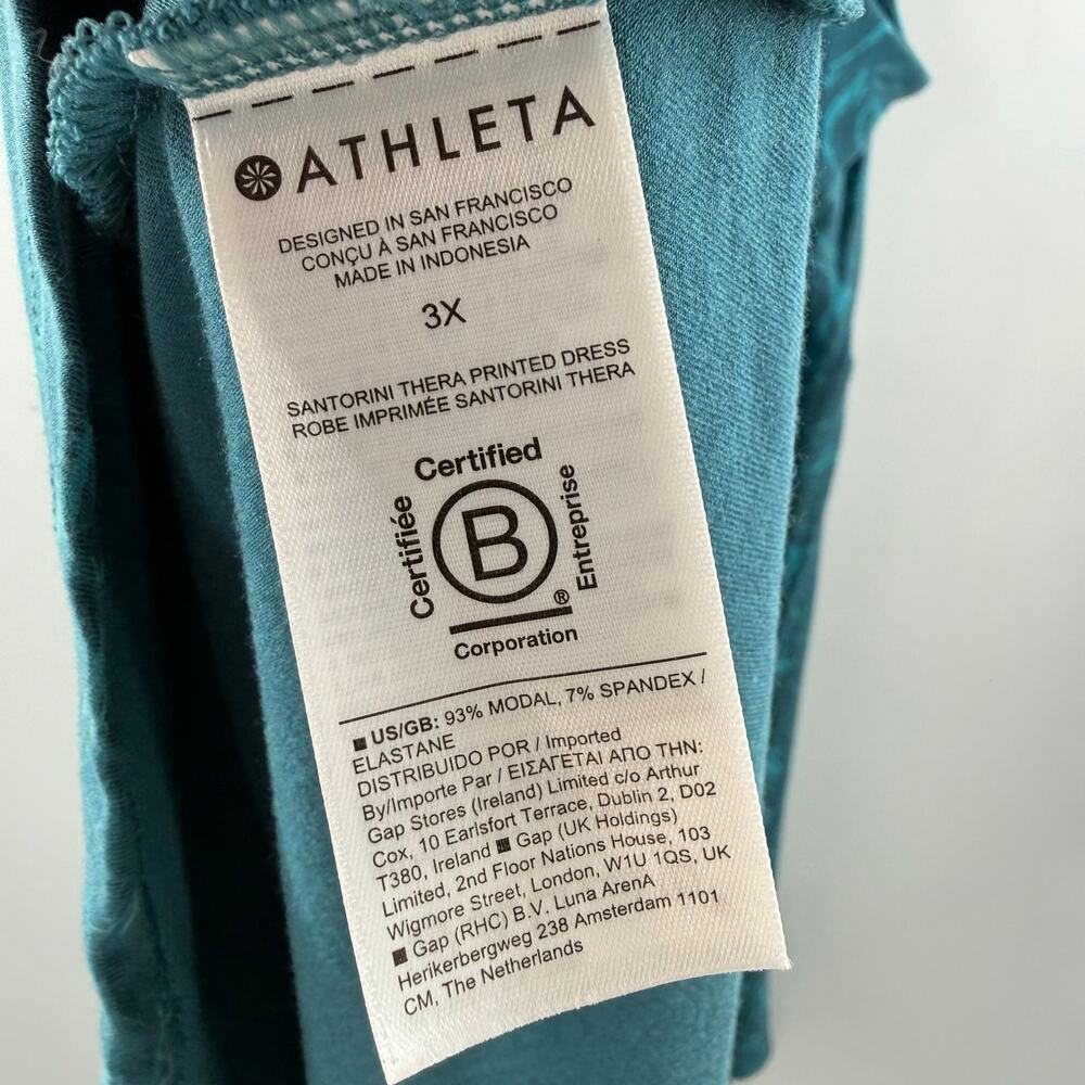 Athleta Dress Womens Size 3X Santorini Patterened Sleeveless Teal Marble Stretch - Picture 9 of 12